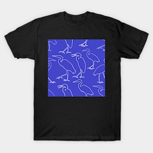 Blue Heron Walking White Line on Medium Blue Repeat 5748 T-Shirt